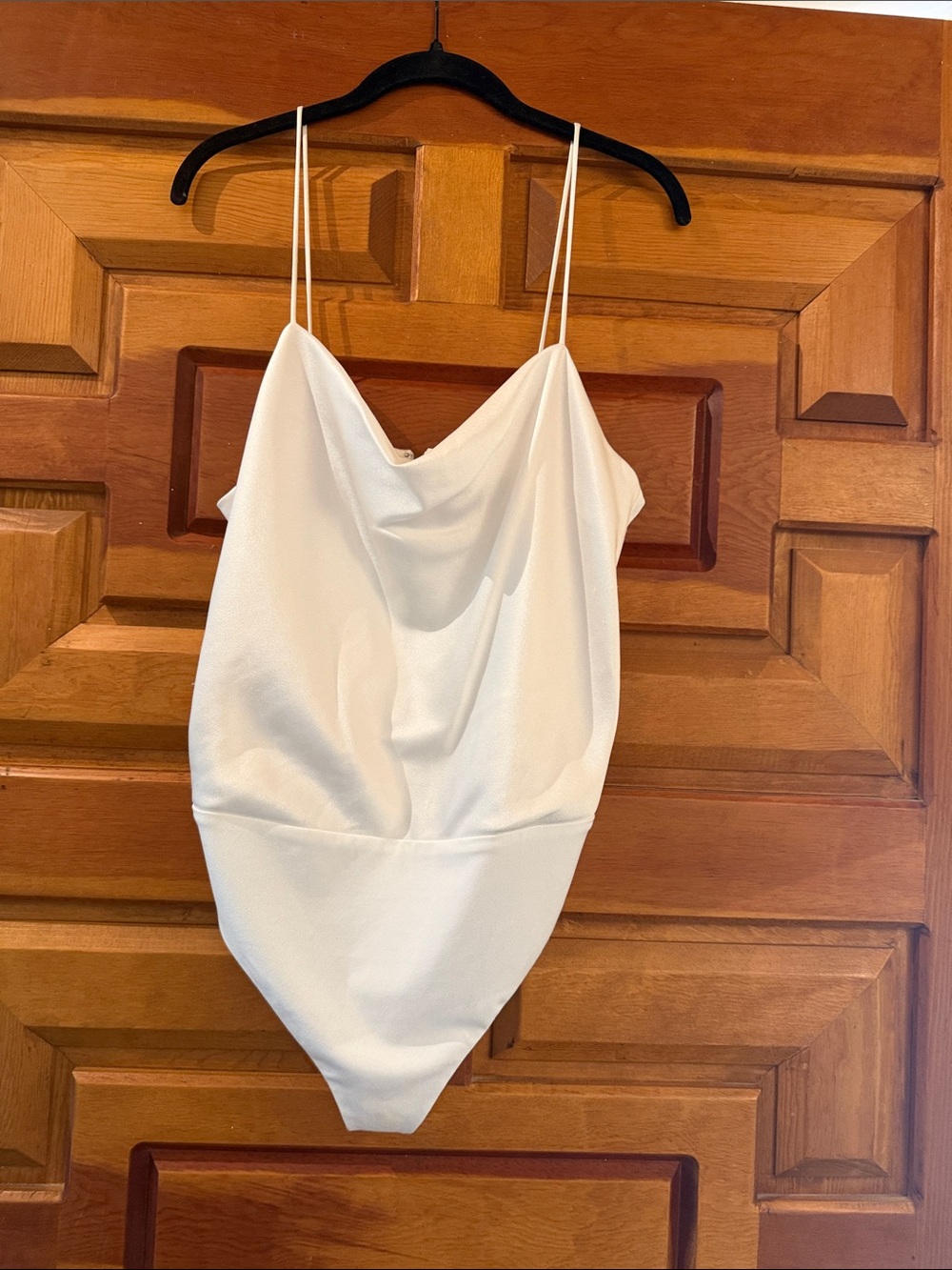 Alice + Olivia White Cowl-Neck Bodysuit with Spaghetti Straps